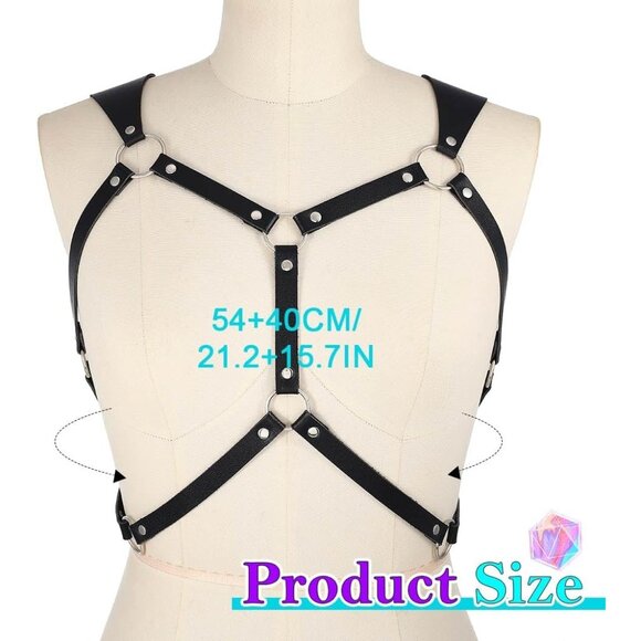 Leather Chest Harness Black Body Accessory Adjustable Rave Belt for Women - Picture 2 of 7